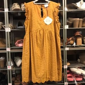 Knox Rose Womens M Dress Short Sahara Gold Eyelet Ruffle Boho NWT